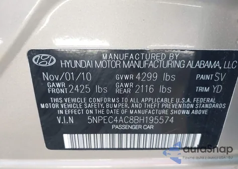 2011 Hyundai Sonata Limited from USA, damaged, VIN 5NPEC4AC8BH195574